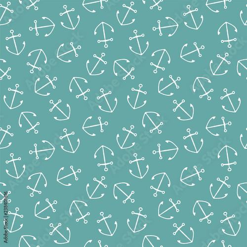 Seamless pattern with white anchors on a blue background