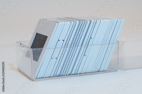 transparent box of white slides