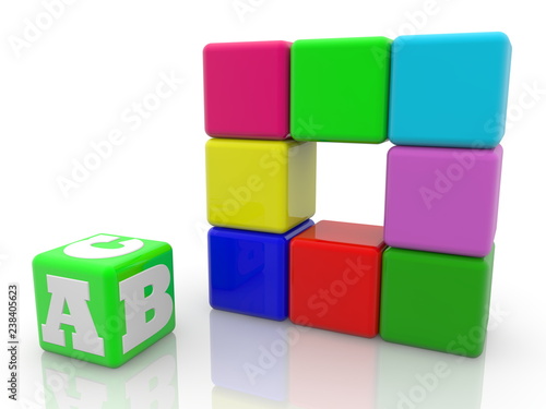 Letters concept on green cubes.3d illustration