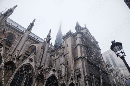 South side view of Notre-Dame de Paris Cathedral. Paris, France