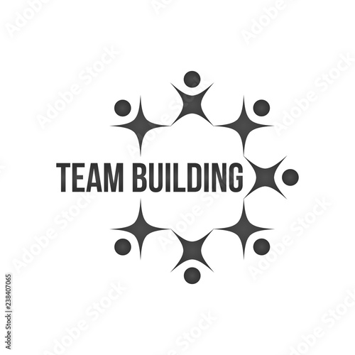 abstract black people together as circle teamwork or teambuilding concept logo. team work and team building, social media, employees , office staff, etc. vector illustration.