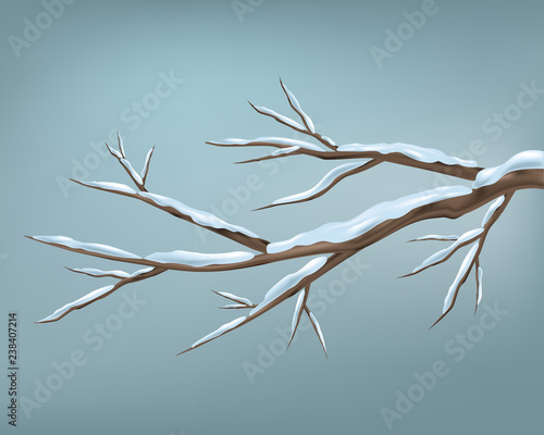 Winter branch of tree and snow seasonal vector image. Vector design, winter landscape greeting card. 