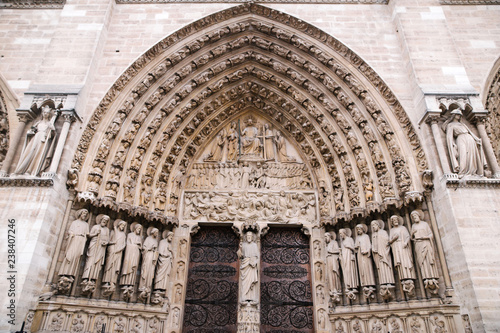 Main entrance of the Notre Dame in Paris, France