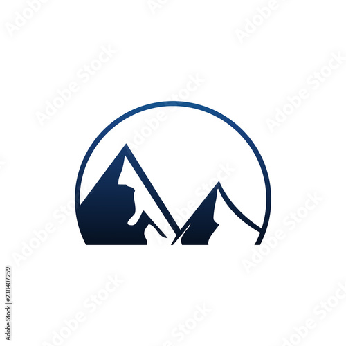 Circle flat mountain Logo design template. Vector Illutrator