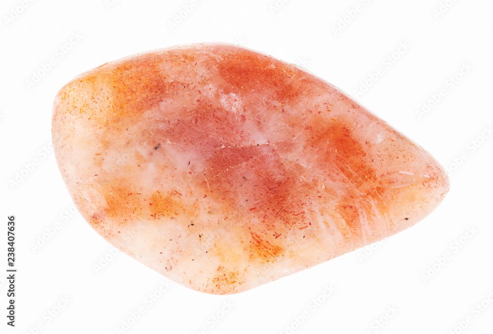 tumbled sunstone (heliolite) gem stone on white