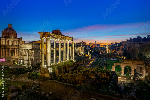 Imperial Fora (Fori Imperiali - Imperial Forum) During the Sunrise Time. Imperial Fora is situated in the Old Rome,it is one of the most famous attraction of the Capital. With Coliseum Background. © patrick