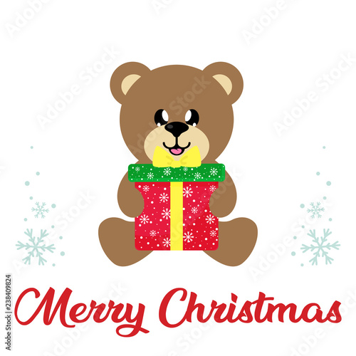winter christmas cartoon bear with christmas present and christmas text © julia_january