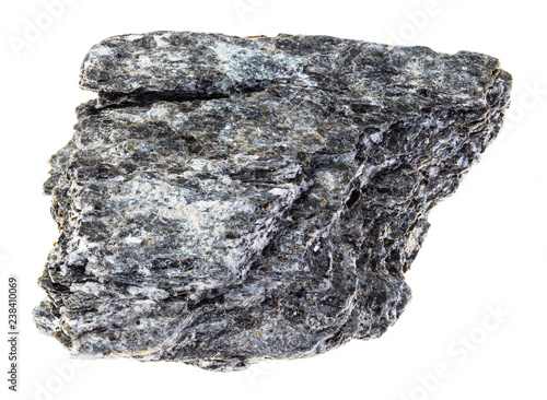 ough quartz biotite schist stone on white