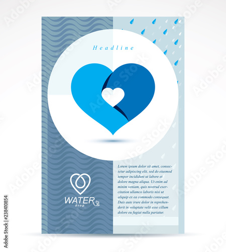 Water treatment company advertising flyer. Pure water vector abstract illustration, heart shape.