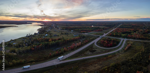 Wallpaper Mural Aerial panoramic view of a Highway Junction during a vibrant sunset. Taken in New Brunswick, Canada. Torontodigital.ca