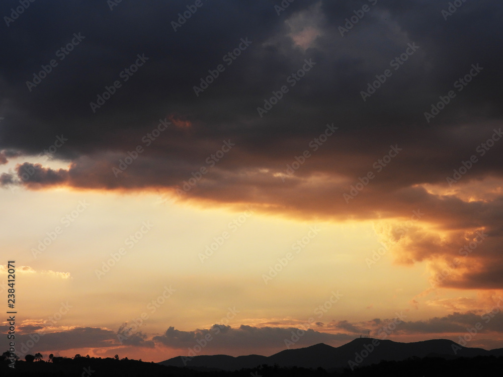 sunset landscape with montain and degrade colorfull clouds