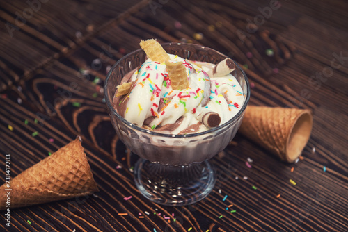 Ice-cream on brown wooden b...