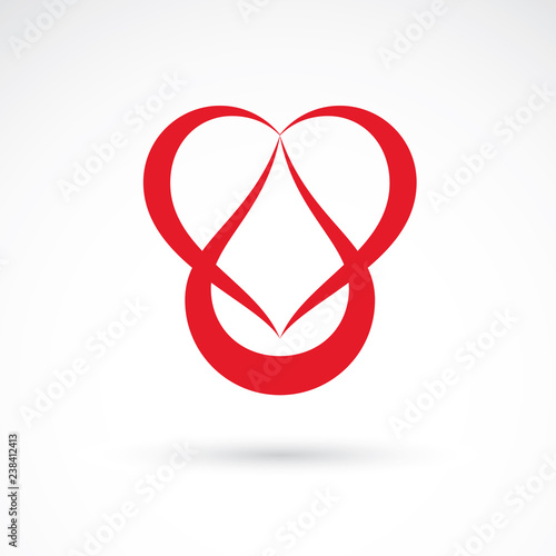 Vector illustration of heart shape and drops of blood. Cardiovascular system diseases remedy conceptual symbol for use in pharmacy.