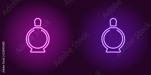 Neon perfume bottle, glowing icon. Vector sign