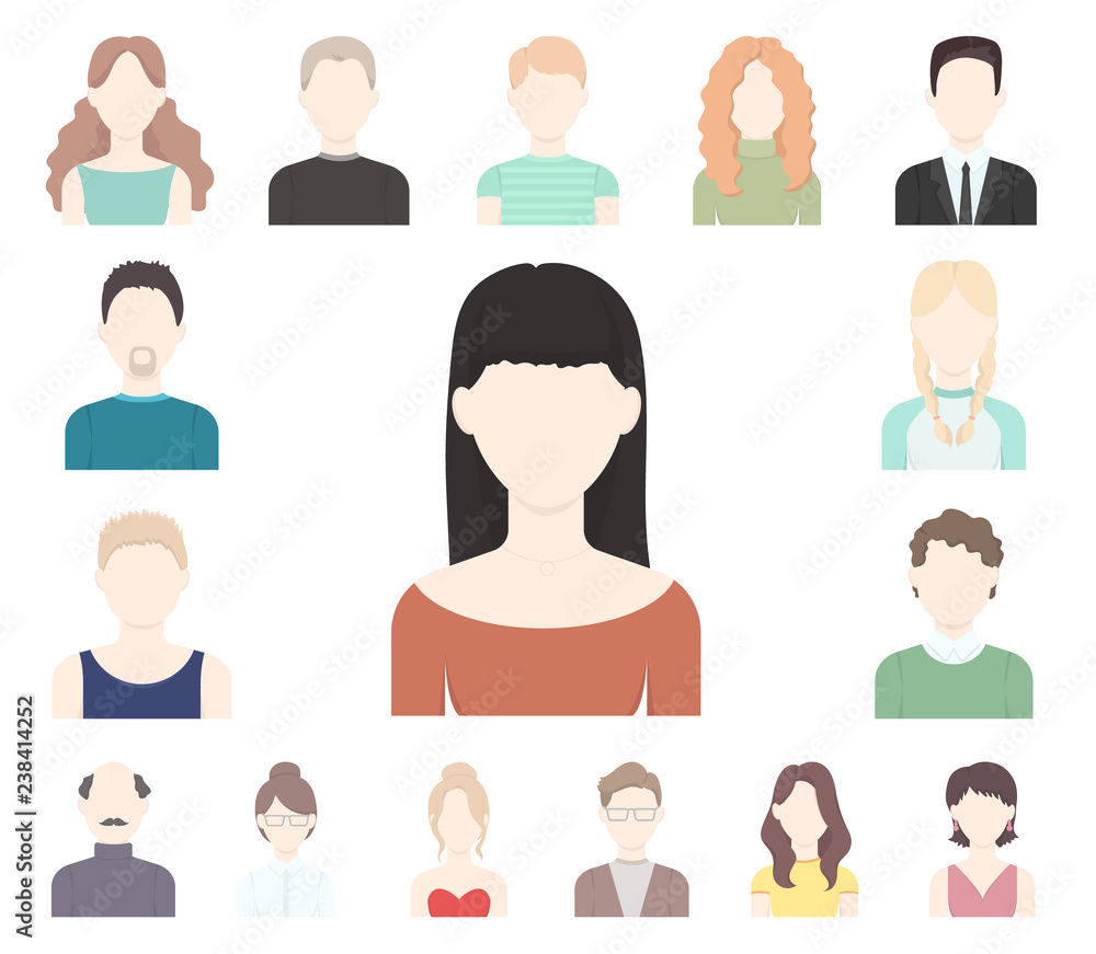 Avatar and face cartoon icons in set collection for design. A person's appearance vector symbol stock web illustration. Avatar and face cartoon icons in set collection for design. A person's appearance vector symbol stock web illustration.