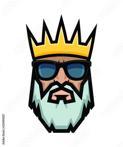 Cool bearded king wearing sunglasses. Emperor logo.