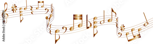Wavy musical score with notes vector element.
