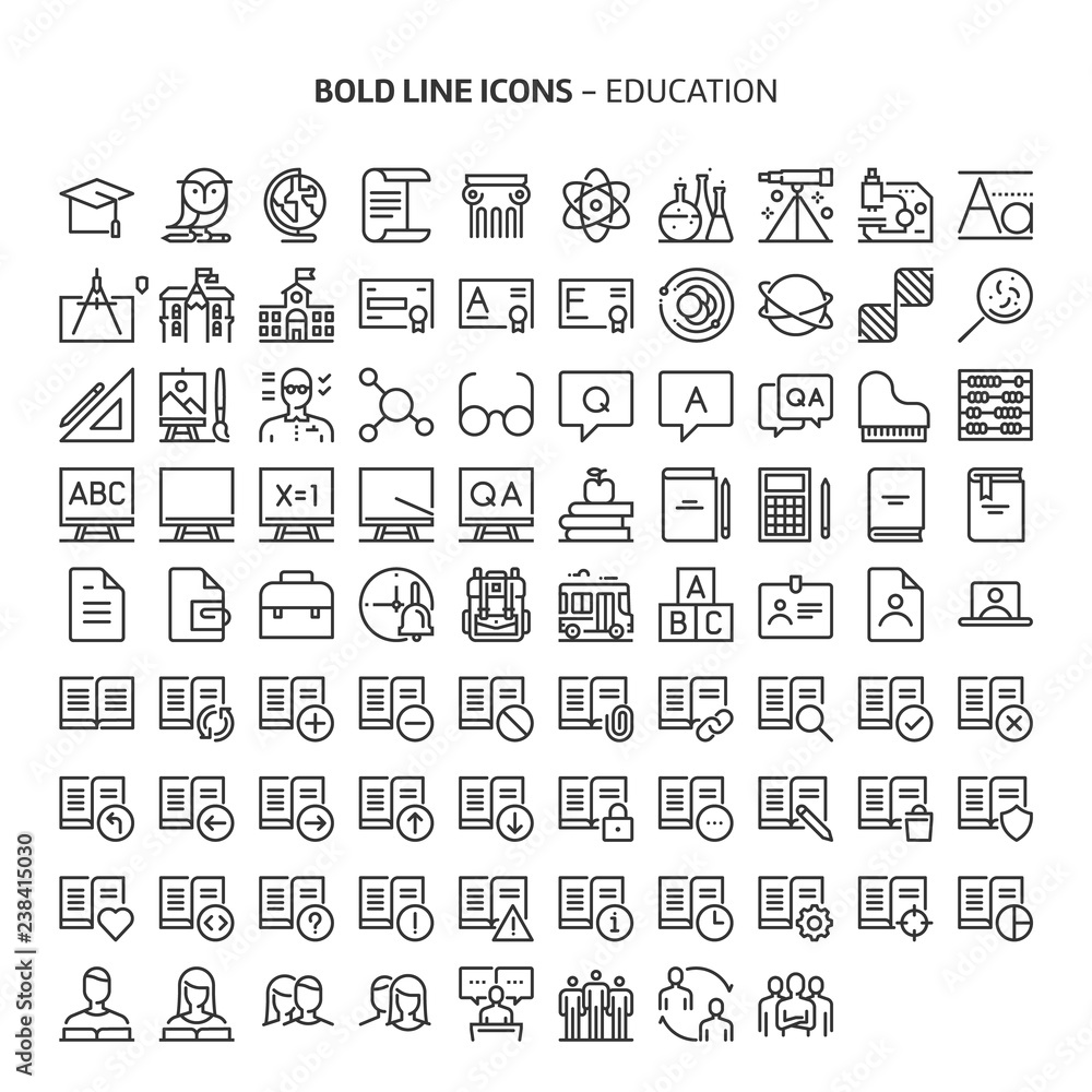 Education, bold line icons