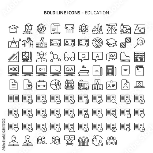 Education, bold line icons