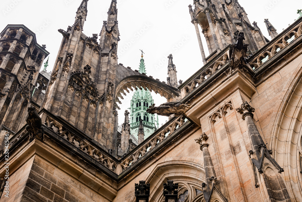 Part of exterior view of St. Vitus Cathedral, Prague, Czech Republic. Travel photography