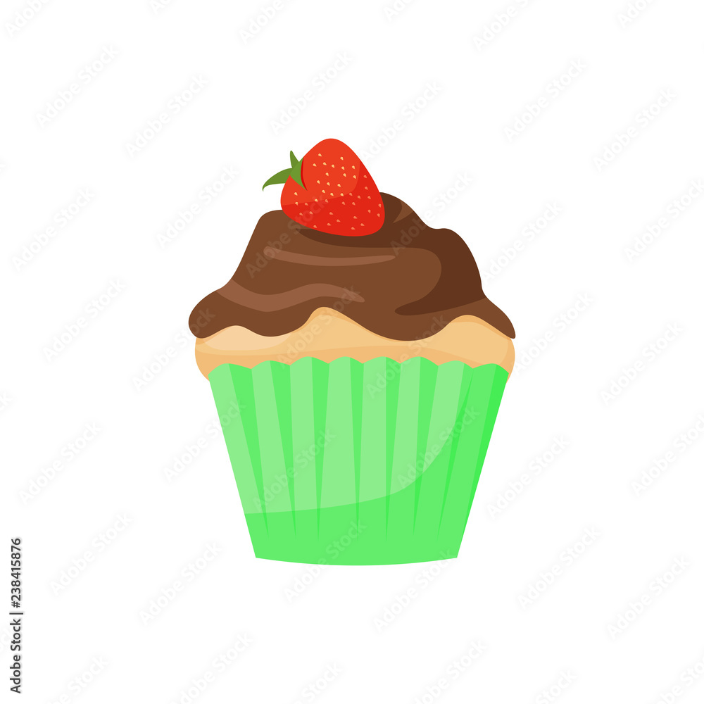 Cupcake illustration. Pie, packing, sweet. Food concept. Vector illustration can be used for topics like food, confectionary, sweet shop 