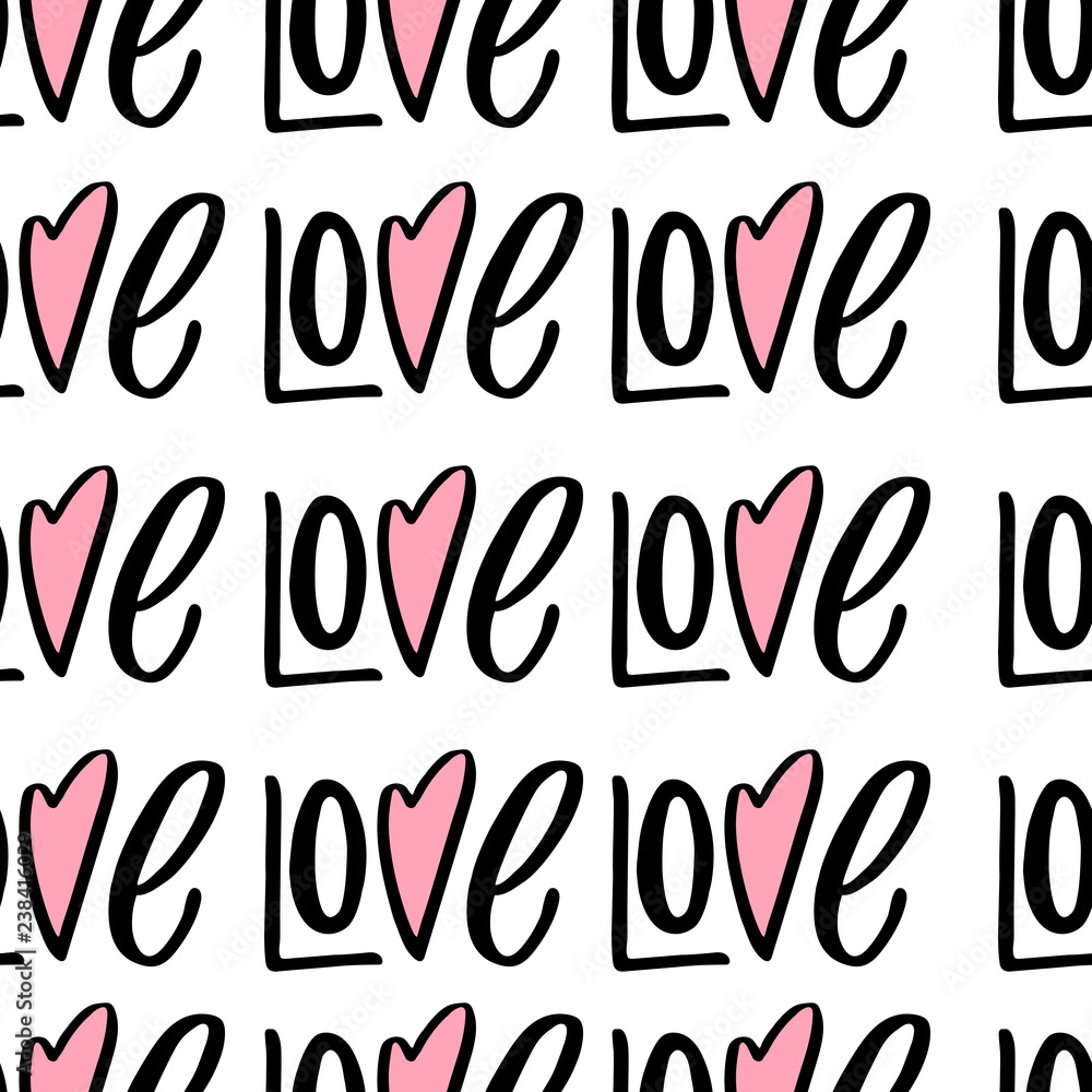 Seamless pattern with hand lettered sign love.