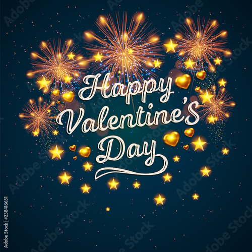 Wallpaper Mural Happy Valentine's Day displayed with fireworks. Vector illustration. Wallpaper, flyers, invitation, posters, brochure, banners. Torontodigital.ca