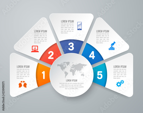 Infographics design vector and business icons with 5 options.
