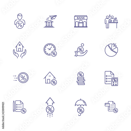 Banking and investment icon set. Set of line icons on white background. Calculator, manager, call, money. Banking concept. Vector illustration can be used for topics like banking, investment, profit