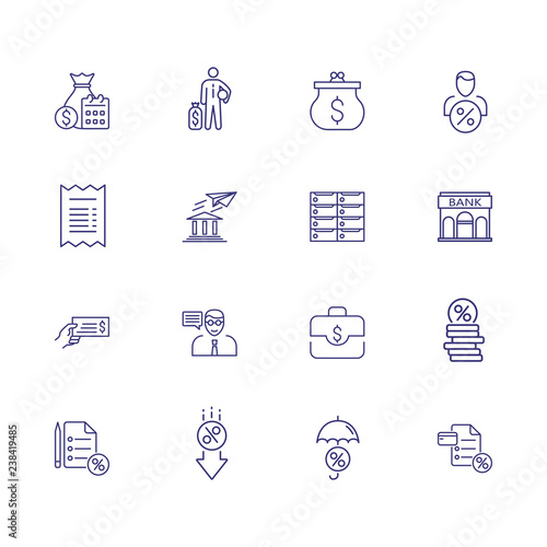 Banking line icon set. Set of line icons on white background. Purse, coins, banknotes. Economy concept. Vector illustration can be used for topics like banking, investment, profit