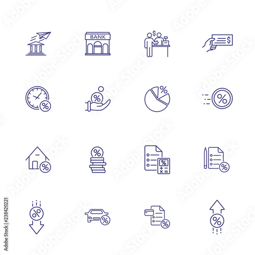 Mortgage icon set. Set of line icons on white background. Credit and money concept. Bank, credit, mortgage, money. Vector illustration can be used for topics like banking, investment, credit 