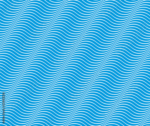 Marine vector seamless pattern with stylized blue waves, curve lines abstract repeat tiling background. Water Wave abstract design.