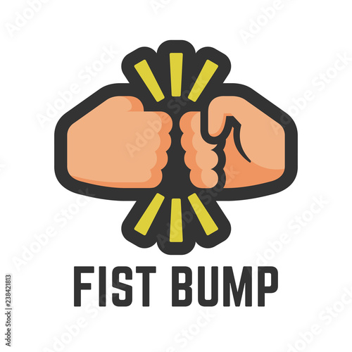 Vector color fist bump line icon of two power hand or together punch for business deal, people clash and impact illustration.