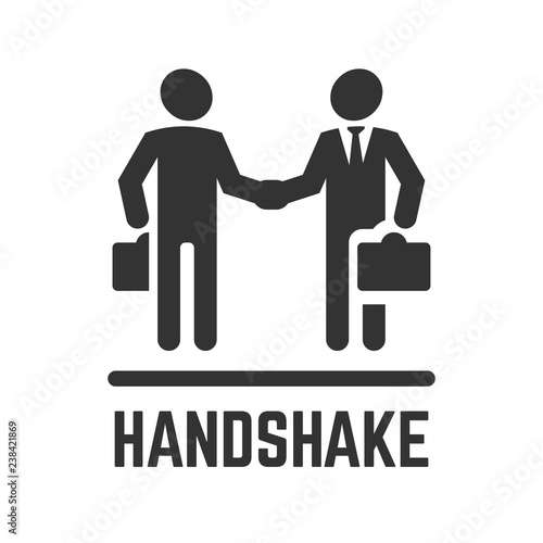 Vector handshake or partnership deal and agreement simple flat isolated icon of two people for business team, relationship and friendship illustration.