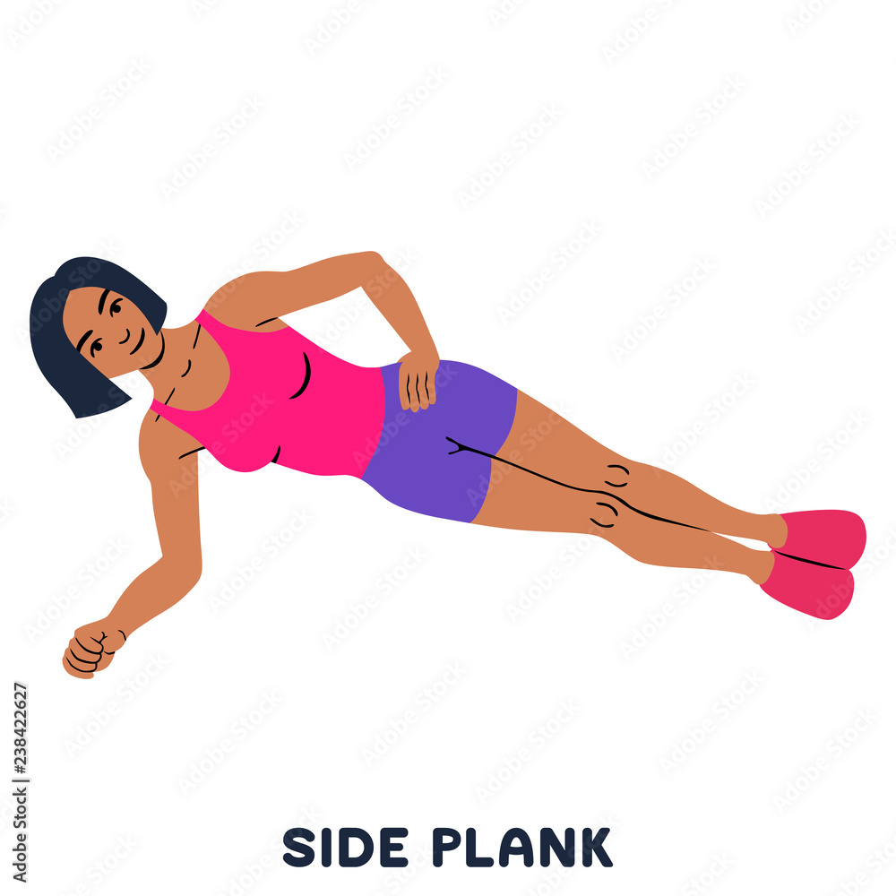 Side plank. Sport exersice. Silhouettes of woman doing exercise. Workout, training. Side plank. Sport exersice. Silhouettes of woman doing exercise. Workout, training.