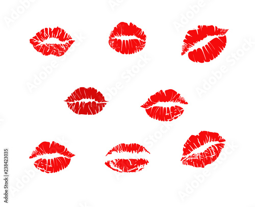 Set of red lips. Imprint  kiss  sensuality. Can be used for topics like pattern  background  seduction
