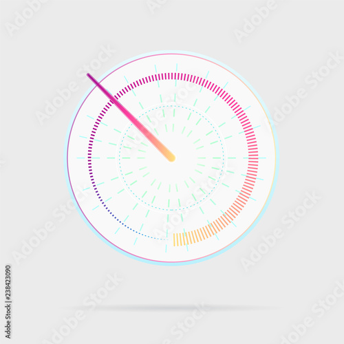 Credit score indicator icon. Speedometer for dashboard. Gauges with measuring scale. Power meters, internet connection speed meter stages. Tachometer performance symbol. Vector illustration.