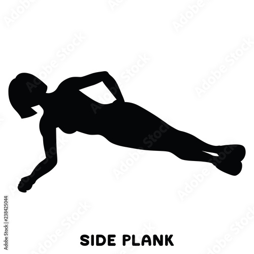 Side plank. Sport exersice. Silhouettes of woman doing exercise. Workout, training.