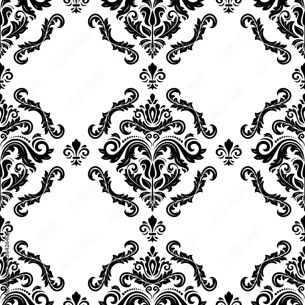 Classic seamless vector pattern. Damask orient ornament. Classic vintage black and white background. Orient ornament for fabric, wallpaper and packaging Classic seamless vector pattern. Damask orient ornament. Classic vintage black and white background. Orient ornament for fabric, wallpaper and packaging
