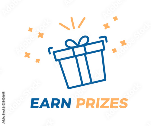 Earn Prizes vector illustration background. Prize gift box about to explode with gifts and surprises with sparkling confetti photo