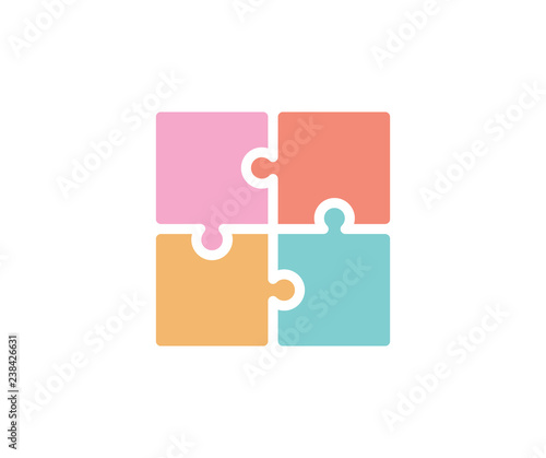 Trendy flat colorful puzzle icon. Vector illustration of four puzzle matching pieces for concepts of games, toys, business and start up strategies and solutions