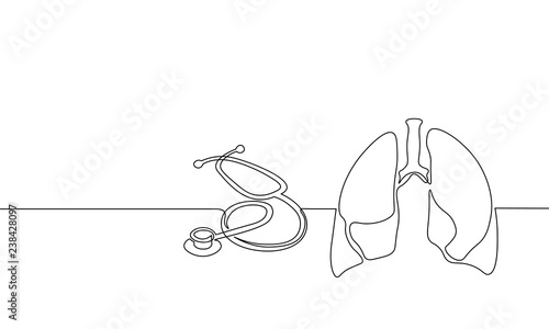 Healthy human lungs medicine single continuous line art. Online doctor World Tuberculosis day modern technology silhouette concept design one sketch outline drawing white vector illustration