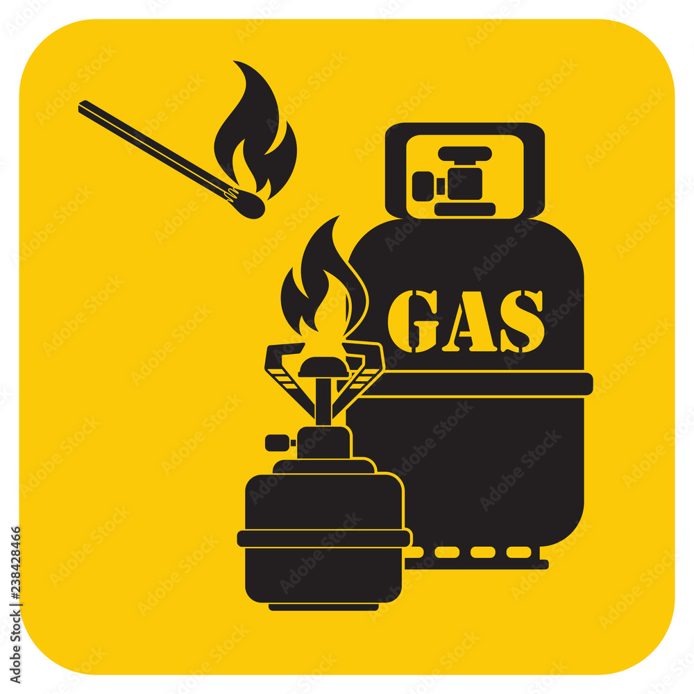 Camping stove with gas bottle icon vector Camping stove with gas bottle icon vector