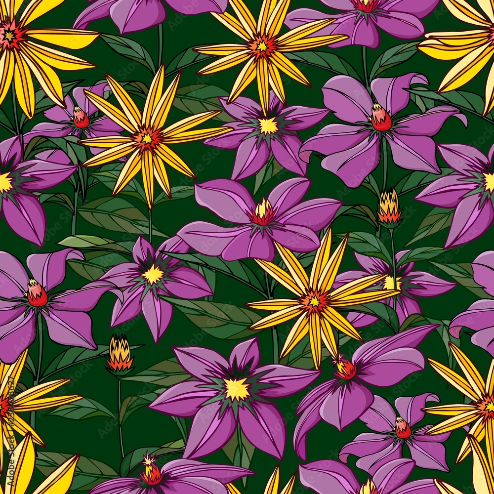 Seamless pattern composed of flowers of lilies. Light green background. Seamless pattern composed of flowers of lilies. Light green background.