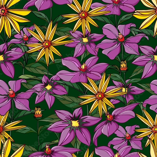 Seamless pattern composed of flowers of lilies. Light green background.