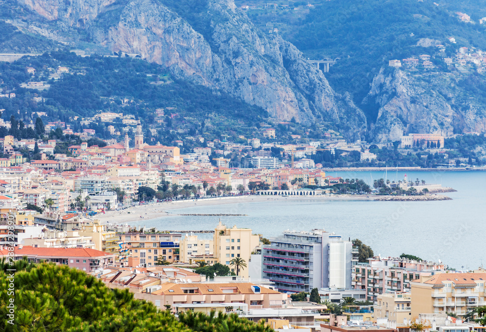 Panoramic view of Menton in a spring day