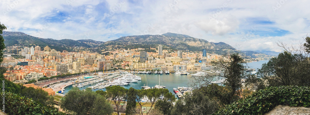 Panoramic view of the Port Hercule in the center of the Principality of Monaco