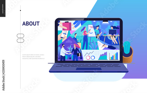 Business series, color 2- about company, office life -modern flat vector concept illustration of a company employees in workspace. Business workflow management. Creative landing page design template