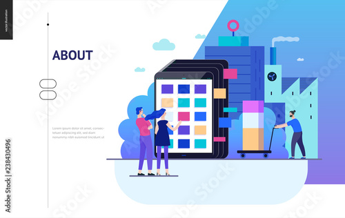 Business series, color 2 - product catalogue - modern flat vector illustration concept of customers choosing a product Website interaction and product line. Creative landing page design template