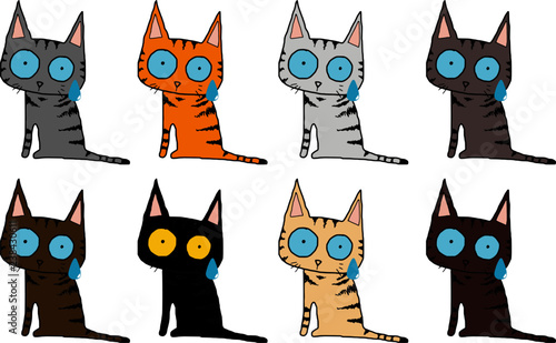Vector tabby cat excise confuse action character color isolated white background